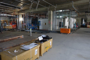 View from outside the Hyperbaric area showing the chamber, fire deluge tanks and air receivers